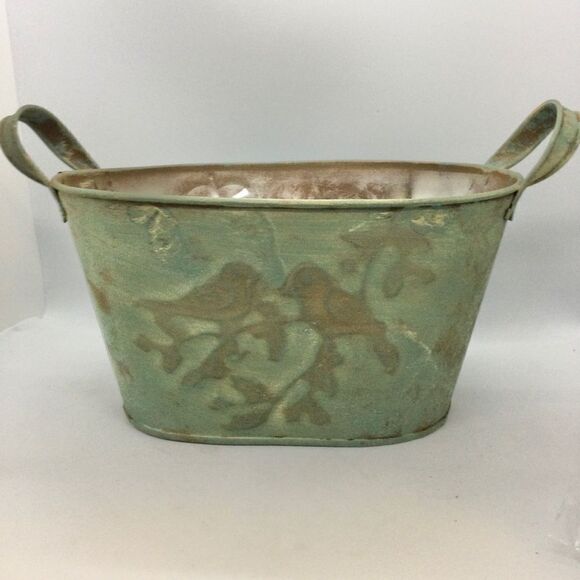 Shabby Chic Birds Tin Planter Storage Organizer NWT - Picture 5 of 10